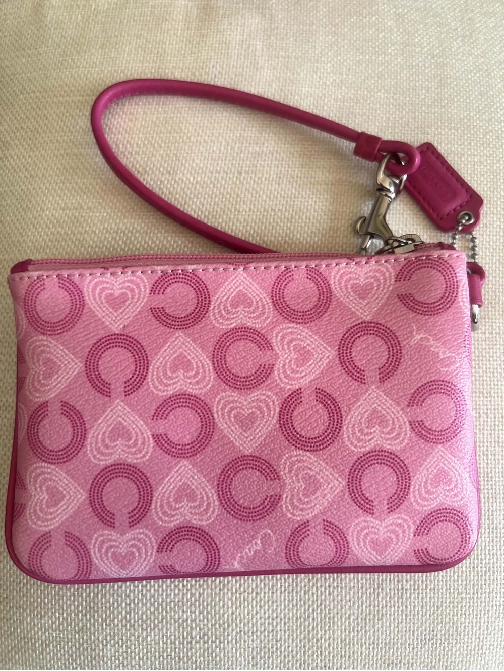 Coach Pink Signature Heart Wristlet - Picture 2 of 8